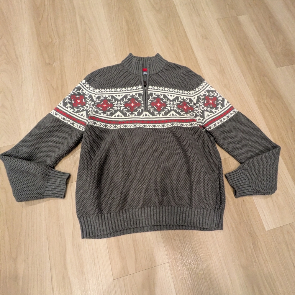 Izod Quarter Zip Grey Sweater Pullover Size L